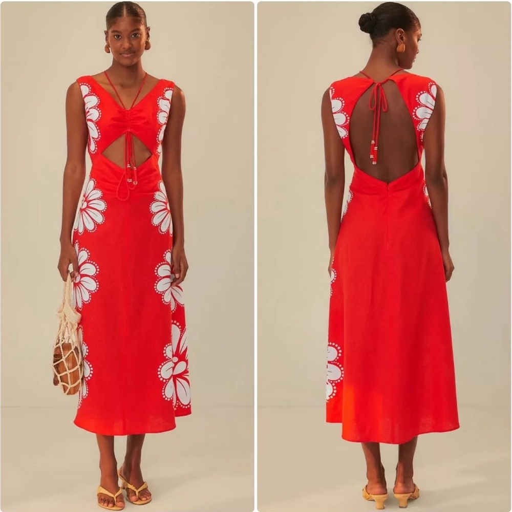 FARM RIO Red Ainika Shell Lenzing™ Ecovero™ Euroflax™ Midi Dress